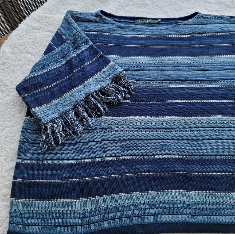 Fringed Lauren Cotton Sweater Sz Large - Picture 8 of 12
